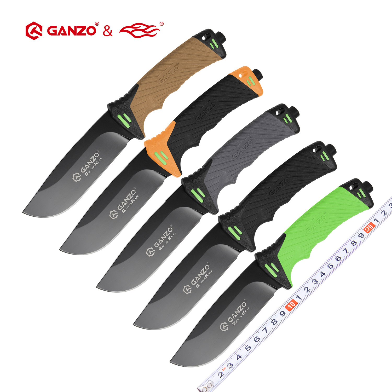 Bushcraft Knife Fixed - Couteau Ganzo G8012 à lame fixe,